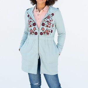 NWT Evy’s Tree‎ Women’s Anne-Marie Embroidered Hoodie in Dusty Blue Size Small
